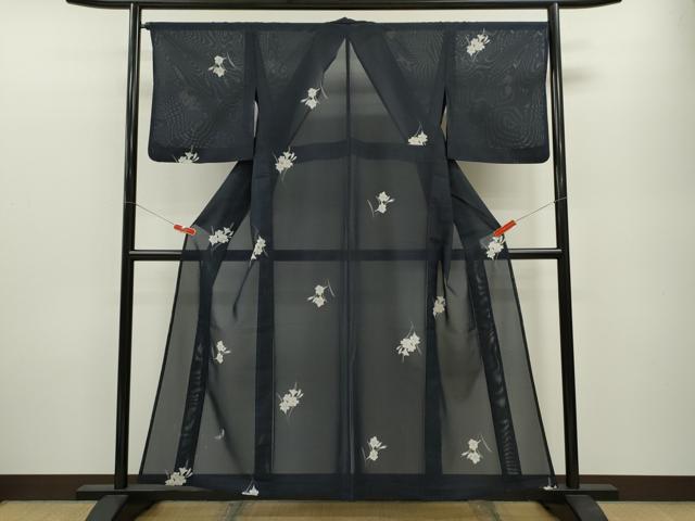 平和屋着物＊夏物 小紋 絽 草花文 洗える着物 CABB2104ze