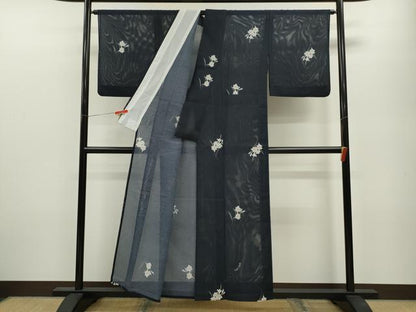 平和屋着物＊夏物 小紋 絽 草花文 洗える着物 CABB2104ze