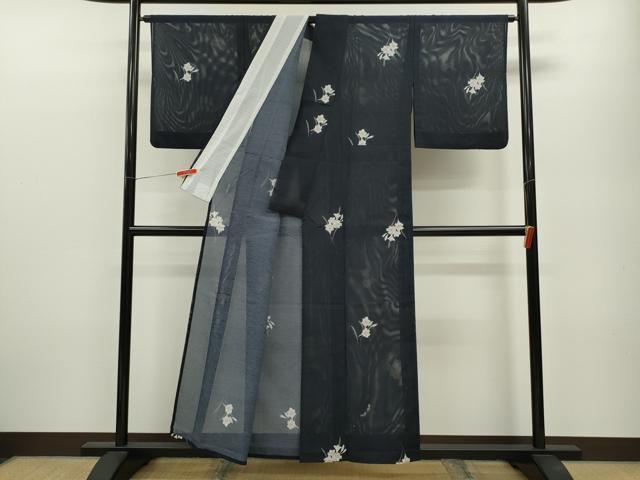 平和屋着物＊夏物 小紋 絽 草花文 洗える着物 CABB2104ze