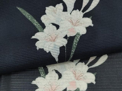 平和屋着物＊夏物 小紋 絽 草花文 洗える着物 CABB2104ze