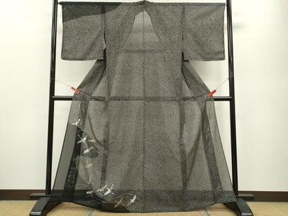平和屋着物＊夏物 訪問着 絽 飛鶴芝草文 たたき染め 黒地 金銀彩 洗える着物 未使用 CABB2108ze