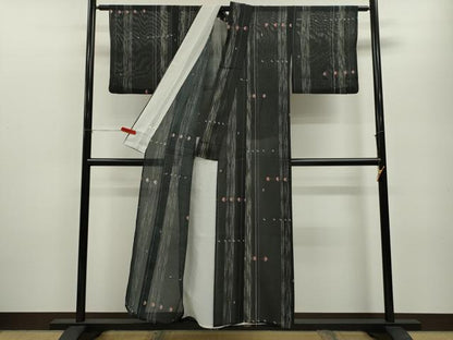 平和屋着物＊夏物 小紋 絽 燕竹間道 黒地 洗える着物 CABB2116ze