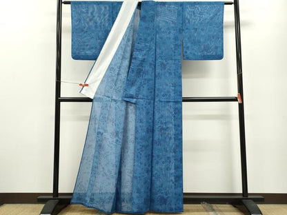 平和屋着物＊夏物 小紋 絽 枝更紗花文 洗える着物 CABB2119ze