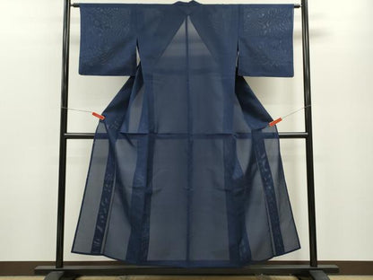 平和屋着物＊夏物 色無地 絽 鉄紺色 洗える着物 CABB2122ze