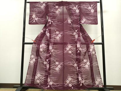 平和屋着物＊夏物 小紋 絽 草花文 洗える着物 CABB2128ze
