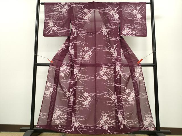 平和屋着物＊夏物 小紋 絽 草花文 洗える着物 CABB2128ze