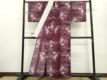 平和屋着物＊夏物 小紋 絽 草花文 洗える着物 CABB2128ze