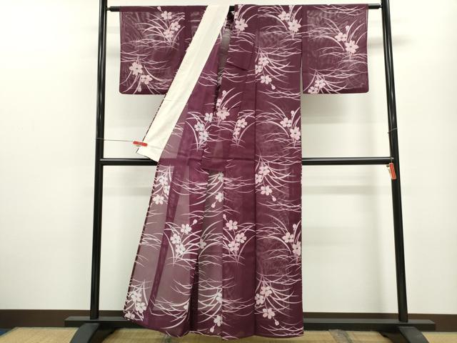 平和屋着物＊夏物 小紋 絽 草花文 洗える着物 CABB2128ze