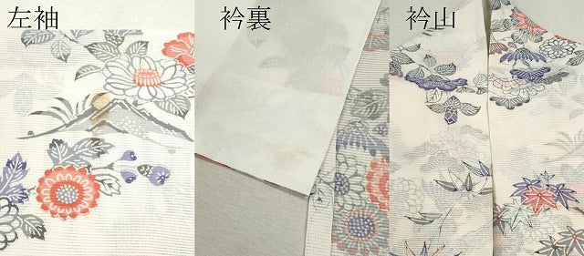 平和屋着物＊夏物 小紋 絽 型染め 松竹梅枝花文 洗える着物 CABB2130ze