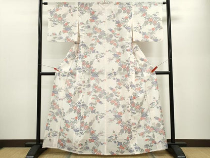 平和屋着物＊夏物 小紋 絽 型染め 松竹梅枝花文 洗える着物 CABB2130ze