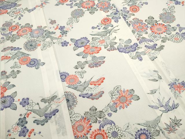 平和屋着物＊夏物 小紋 絽 型染め 松竹梅枝花文 洗える着物 CABB2130ze