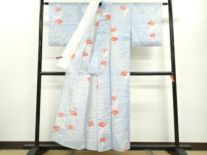平和屋着物＊夏物 小紋 絽 草花文 洗える着物 CABB2132ze