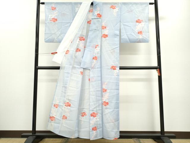 平和屋着物＊夏物 小紋 絽 草花文 洗える着物 CABB2132ze