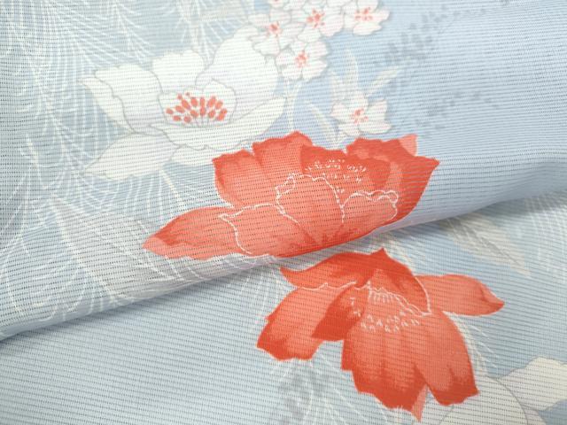 平和屋着物＊夏物 小紋 絽 草花文 洗える着物 CABB2132ze