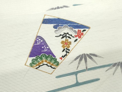 平和屋着物＊夏物 小紋 絽 エ霞吉祥草花文 洗える着物 CABB2133ze