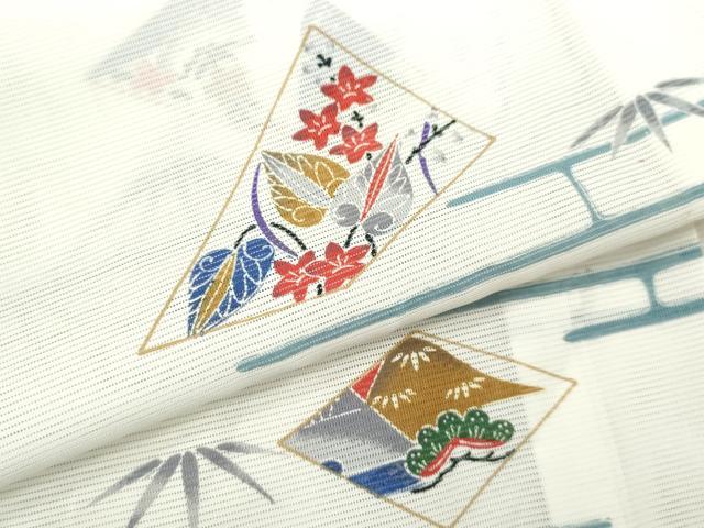 平和屋着物＊夏物 小紋 絽 エ霞吉祥草花文 洗える着物 CABB2133ze