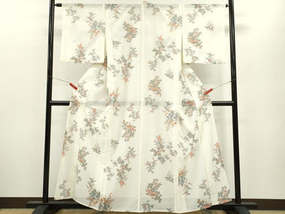 平和屋着物＊夏物 小紋 絽 草花文 洗える着物 CABB2154ze
