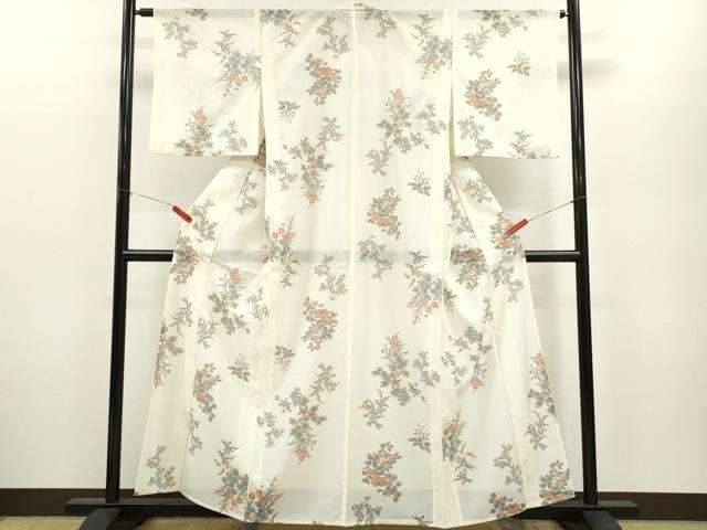 平和屋着物＊夏物 小紋 絽 草花文 洗える着物 CABB2154ze