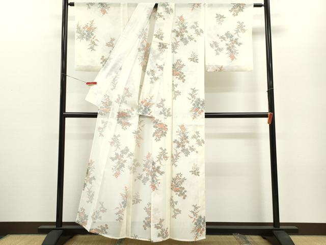 平和屋着物＊夏物 小紋 絽 草花文 洗える着物 CABB2154ze