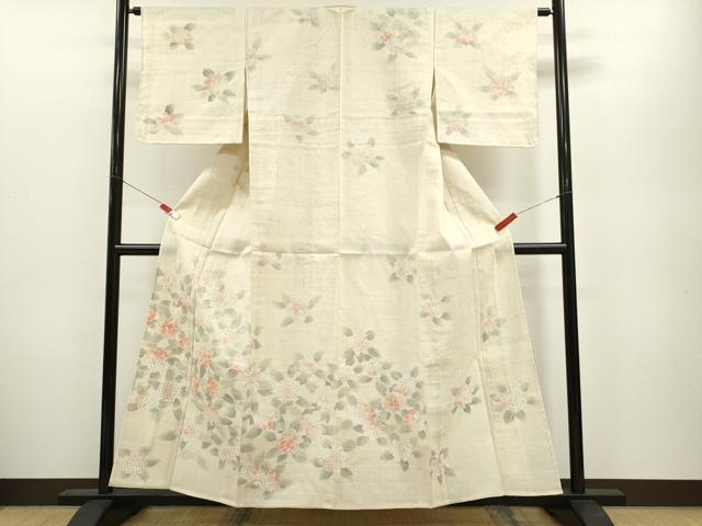 平和屋着物＊夏物 訪問着 生紬 手描き 紫陽花 正絹 逸品 未使用 CABB2155ze