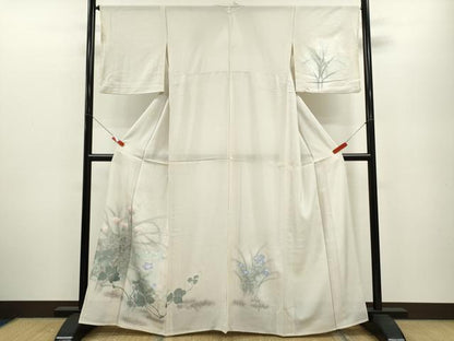 平和屋着物＊夏物　訪問着　絽　草花文　暈し染め　金銀彩　正絹　逸品　CABB2159ze