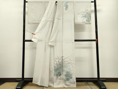 平和屋着物＊夏物　訪問着　絽　草花文　暈し染め　金銀彩　正絹　逸品　CABB2159ze