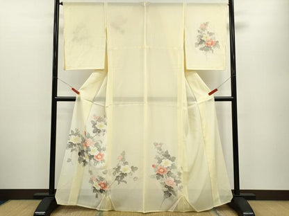 平和屋着物＊夏物　訪問着　絽　手描き　枝花文　暈し染め　正絹　逸品　CABB2161ze