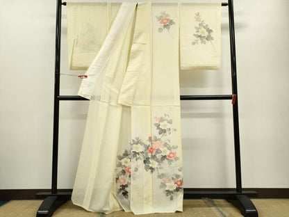 平和屋着物＊夏物　訪問着　絽　手描き　枝花文　暈し染め　正絹　逸品　CABB2161ze