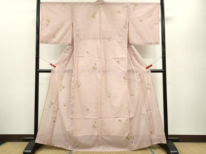 平和屋着物＊夏物 小紋 絽 草花文 金彩 洗える着物 CABB2163ze