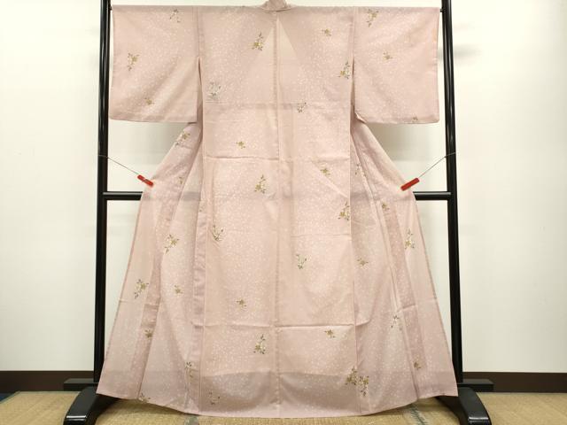 平和屋着物＊夏物 小紋 絽 草花文 金彩 洗える着物 CABB2163ze