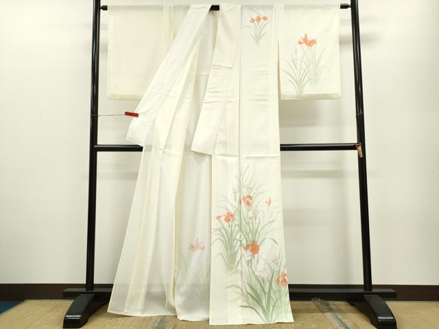 平和屋着物＊夏物 訪問着 絽 燕子花 金彩 洗える着物 CABB2166ze