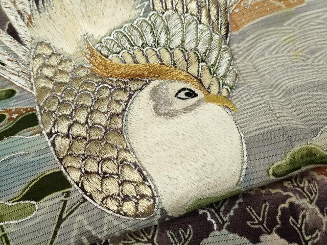 平和屋着物＊夏物　黒留袖　絽　刺繍　尾長鳥風景文　銀彩　洗える着物　CABB2168ze 平和屋着物＊夏物 黒留袖 絽 刺繍 尾長鳥風景文 銀彩 洗える
