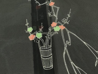 平和屋着物＊夏物 訪問着 絽 枝花文 黒地 洗える着物 CABB2173ze