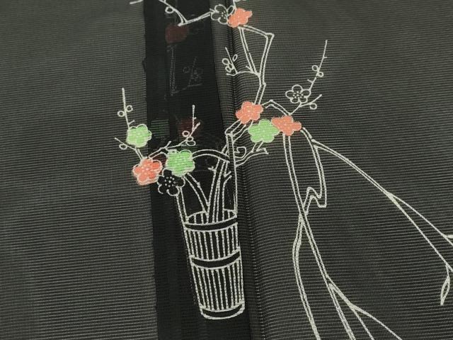 平和屋着物＊夏物 訪問着 絽 枝花文 黒地 洗える着物 CABB2173ze