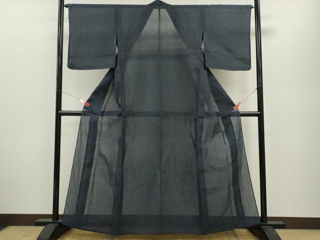 平和屋着物＊夏物　小千谷ちぢみ　色無地　藍鉄色　麻　逸品　未使用　CABB2178ze 平和屋着物＊夏物 小千谷ちぢみ 色無地 藍鉄色 麻 逸品 未使用