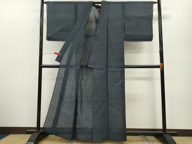 平和屋着物＊夏物　小千谷ちぢみ　色無地　藍鉄色　麻　逸品　未使用　CABB2178ze 平和屋着物＊夏物 小千谷ちぢみ 色無地 藍鉄色 麻 逸品 未使用