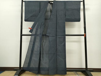 平和屋着物＊夏物 小千谷ちぢみ 色無地 藍鉄色 麻 逸品 未使用 CABB2178ze