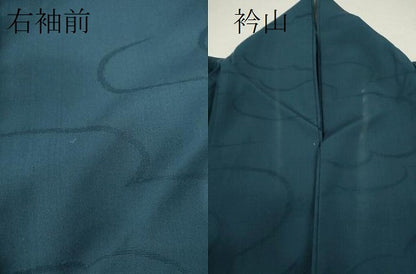 平和屋着物＊夏物 紗紬 色無地 雲取り紋紗 青藍色 正絹 逸品 CABB2181ze