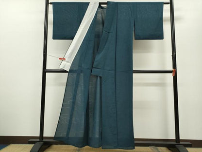 平和屋着物＊夏物 紗紬 色無地 雲取り紋紗 青藍色 正絹 逸品 CABB2181ze