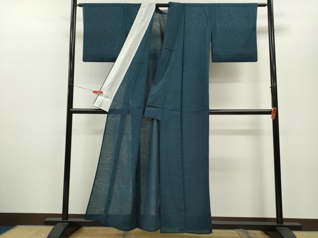 平和屋着物＊夏物 紗紬 色無地 雲取り紋紗 青藍色 正絹 逸品 CABB2181ze