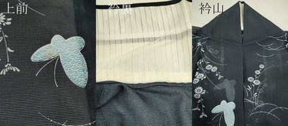 平和屋着物＊夏物 小紋 絽 舞蝶草花文 洗える着物 CABB2183ze