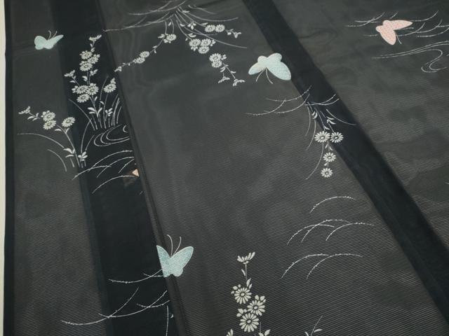 平和屋着物＊夏物 小紋 絽 舞蝶草花文 洗える着物 CABB2183ze