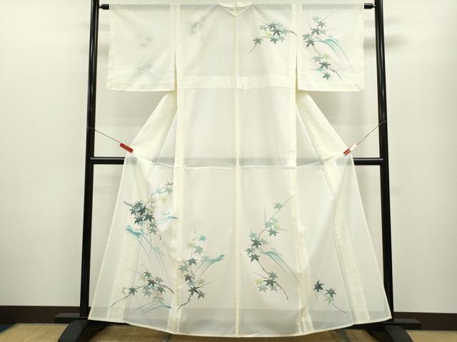 平和屋着物＊夏物　訪問着　絽　手描き　駒刺繍　枝楓文　洗える着物　未使用　CABB2186ze 平和屋着物＊夏物 訪問着 絽 手描き 駒刺繍 枝楓文 洗える着物