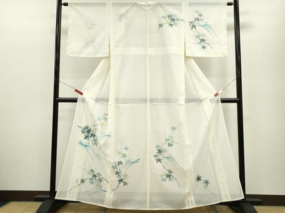 平和屋着物＊夏物 訪問着 絽 手描き 駒刺繍 枝楓文 洗える着物 未使用 CABB2186ze