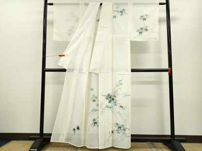 平和屋着物＊夏物 訪問着 絽 手描き 駒刺繍 枝楓文 洗える着物 未使用 CABB2186ze