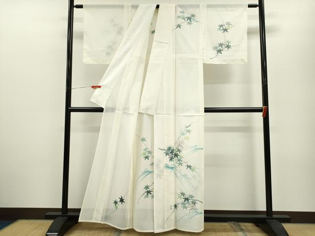 平和屋着物＊夏物 訪問着 絽 手描き 駒刺繍 枝楓文 洗える着物 未使用 CABB2186ze