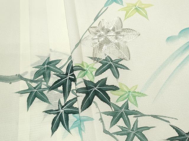 平和屋着物＊夏物　訪問着　絽　手描き　駒刺繍　枝楓文　洗える着物　未使用　CABB2186ze 平和屋着物＊夏物 訪問着 絽 手描き 駒刺繍 枝楓文 洗える着物