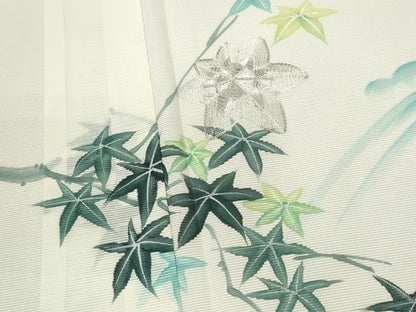 平和屋着物＊夏物 訪問着 絽 手描き 駒刺繍 枝楓文 洗える着物 未使用 CABB2186ze