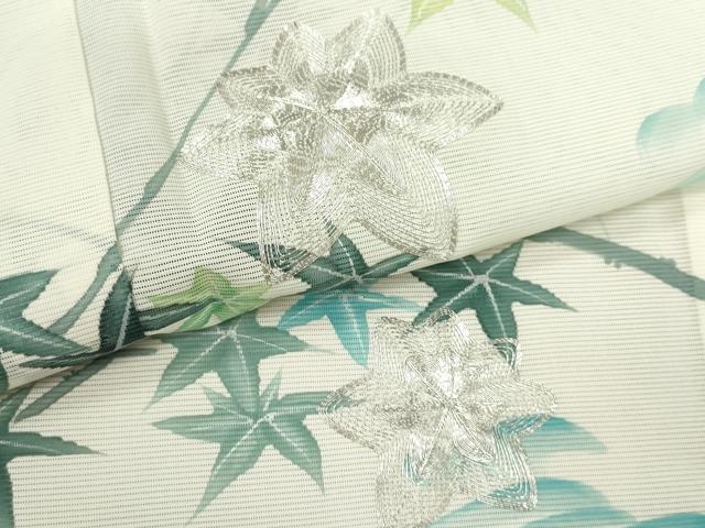 平和屋着物＊夏物　訪問着　絽　手描き　駒刺繍　枝楓文　洗える着物　未使用　CABB2186ze 平和屋着物＊夏物 訪問着 絽 手描き 駒刺繍 枝楓文 洗える着物