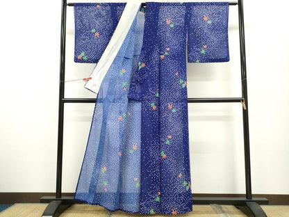 平和屋着物＊夏物 小紋 絽 舞葉鹿の子文 洗える着物 CABB2187ze